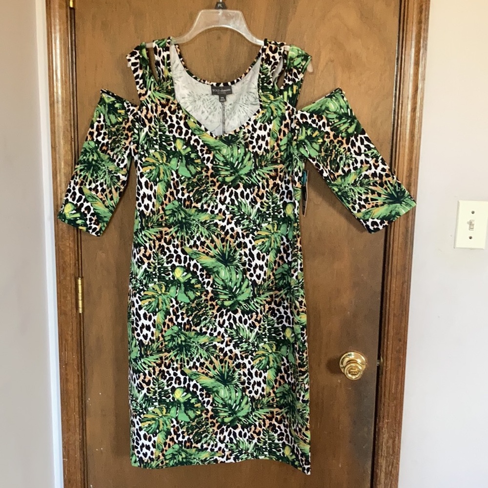 Bold Elements Cheetah tropical shoulder cut outs dress w stretch XXL - Picture 11 of 16